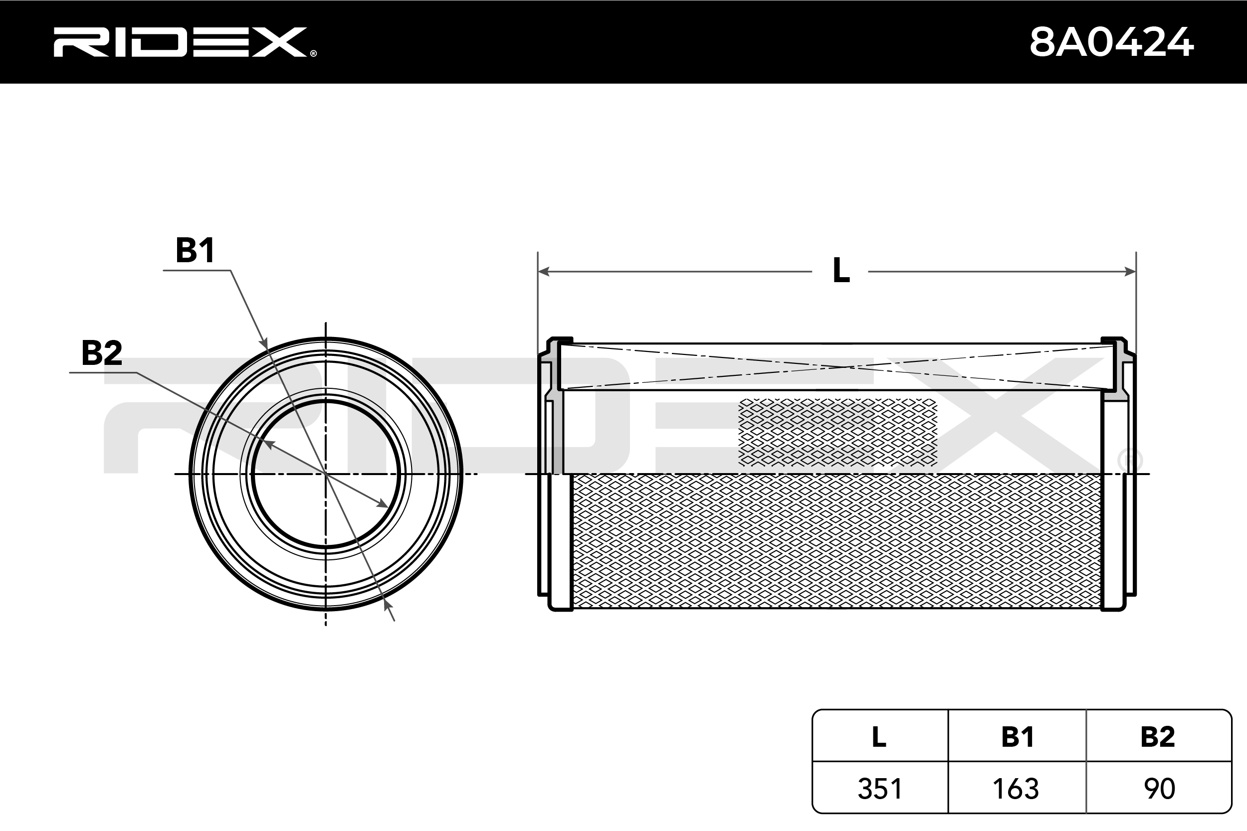 RIDEX Ilmansuodatin FIAT,IVECO 8A0424 151849148,1849148,1903669 2992677,2997050,500038750,500040951,504064501,504362923,8041642,99478393,090003010