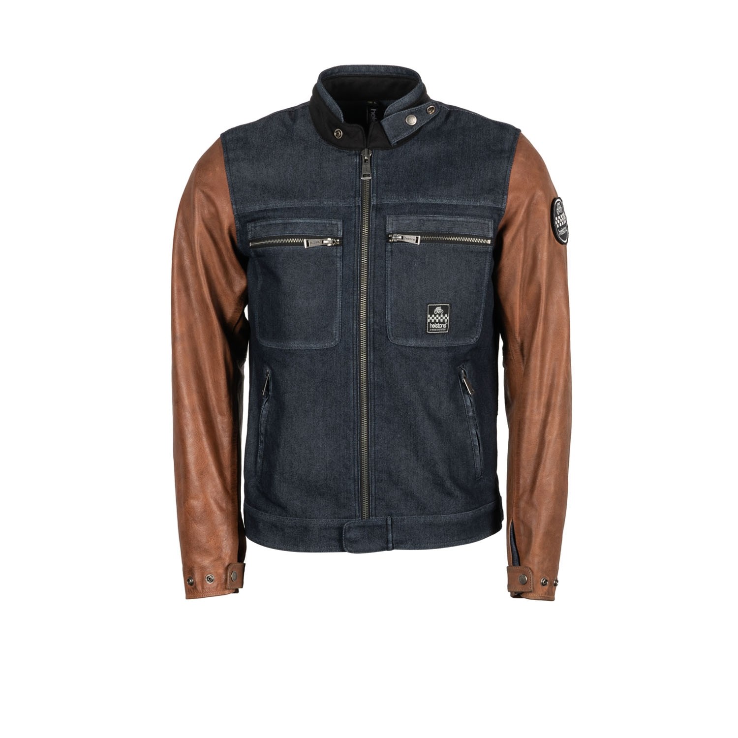 Helstons Winston Canvas Cotton Leather Blue Brown Jacket L
