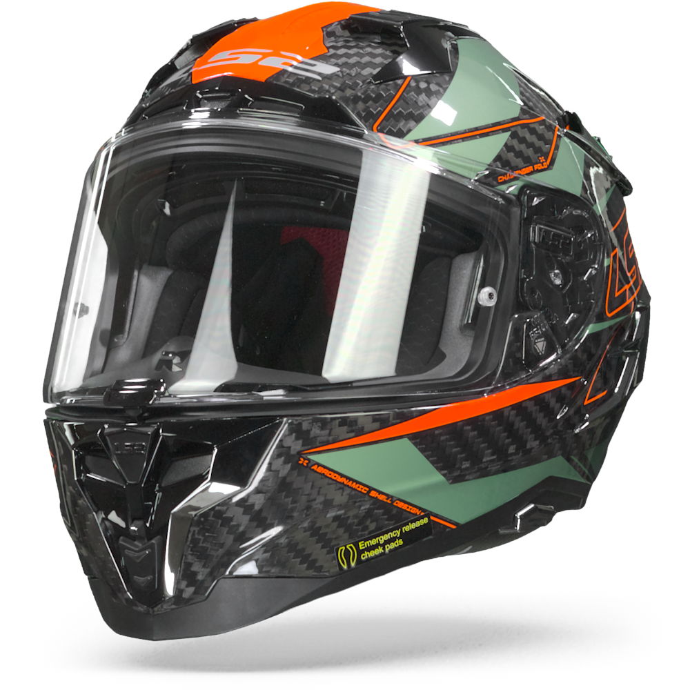 LS2 FF327 Challenger Carbon Fold Matt Green Orange S